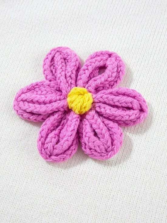 White Casual Women's Cute Elegant Floral Long Sleeve Crew Neck Sweater - Picture 7 of 7